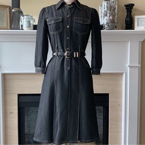 Cache Black Raw Denim Button Front A-line Dress, 4